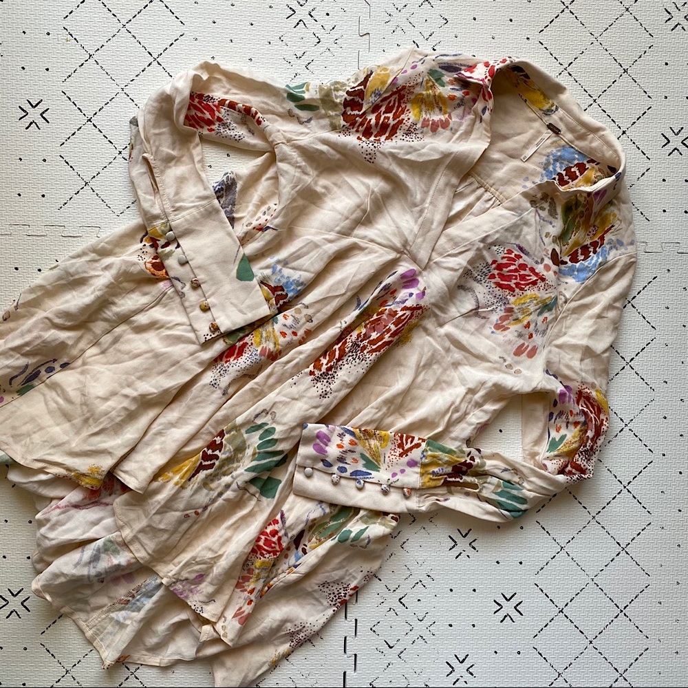 Free people cream flowy long sleeve top